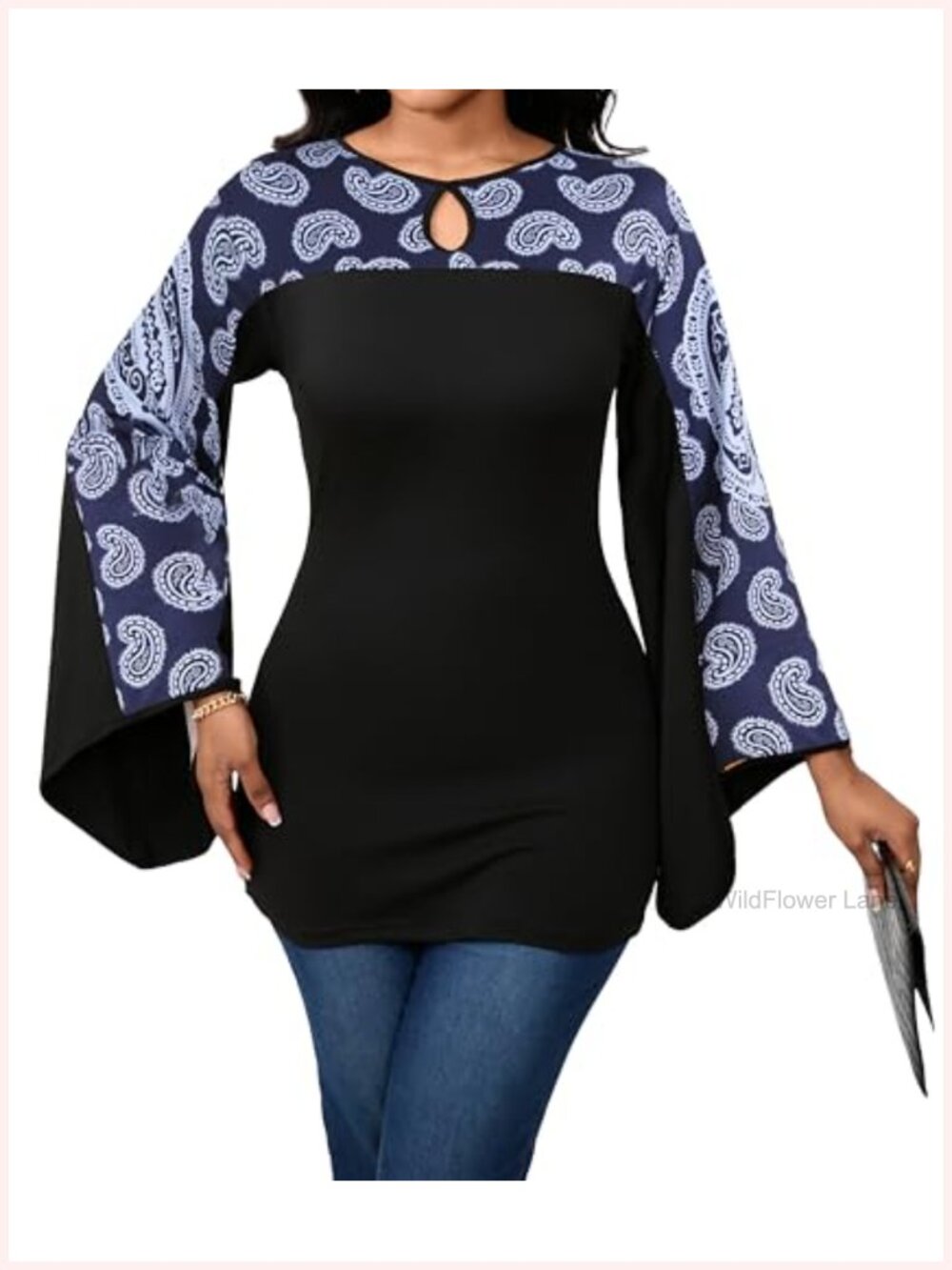 SeNight Women's African Print V-Neck Long Sleeve Loose Blouse